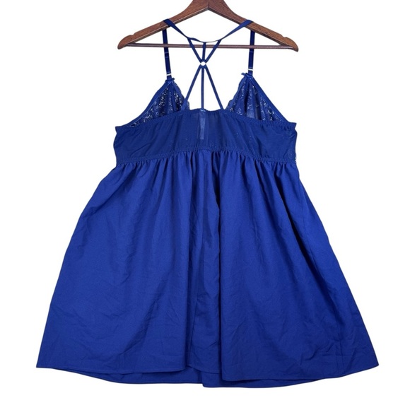 Cacique Midnight Blue Shimmer Embroidered Babydoll Sheer Chemise Size 22/24 - Picture 5 of 15
